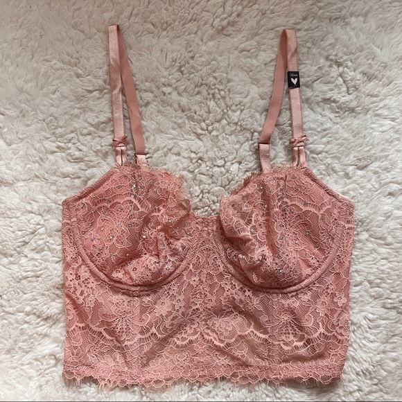 Victoria's Secret Other - NWT Victoria’s Secret dream angels pink lace corset push-up bra with rhinestones